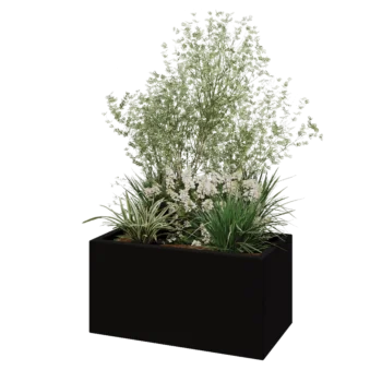 Floreira em fibra de vidro - Retângulo - 80 x 40 x 40 cm - RAL9005 mate (preto) - Com fundo